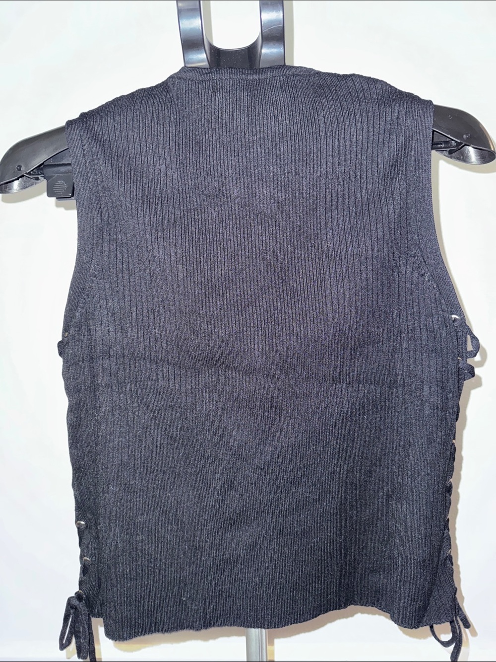 Zara Black Ribbed Knit Lace Up Side Sleeveless Top Size Large - Picture 3 of 4
